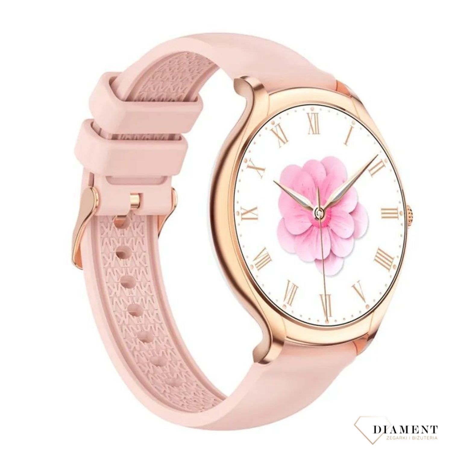 Smartwatch damski z rozmowami Rubicon RNCF13 różowe złoto.  Zegarek damski Smartwatch. Zegarek Rubicon z rozmowami dla kobiety na prezent. Smartwatch damski z bransoletą i paskiem. Smartwatch Rubicon damski.jpg